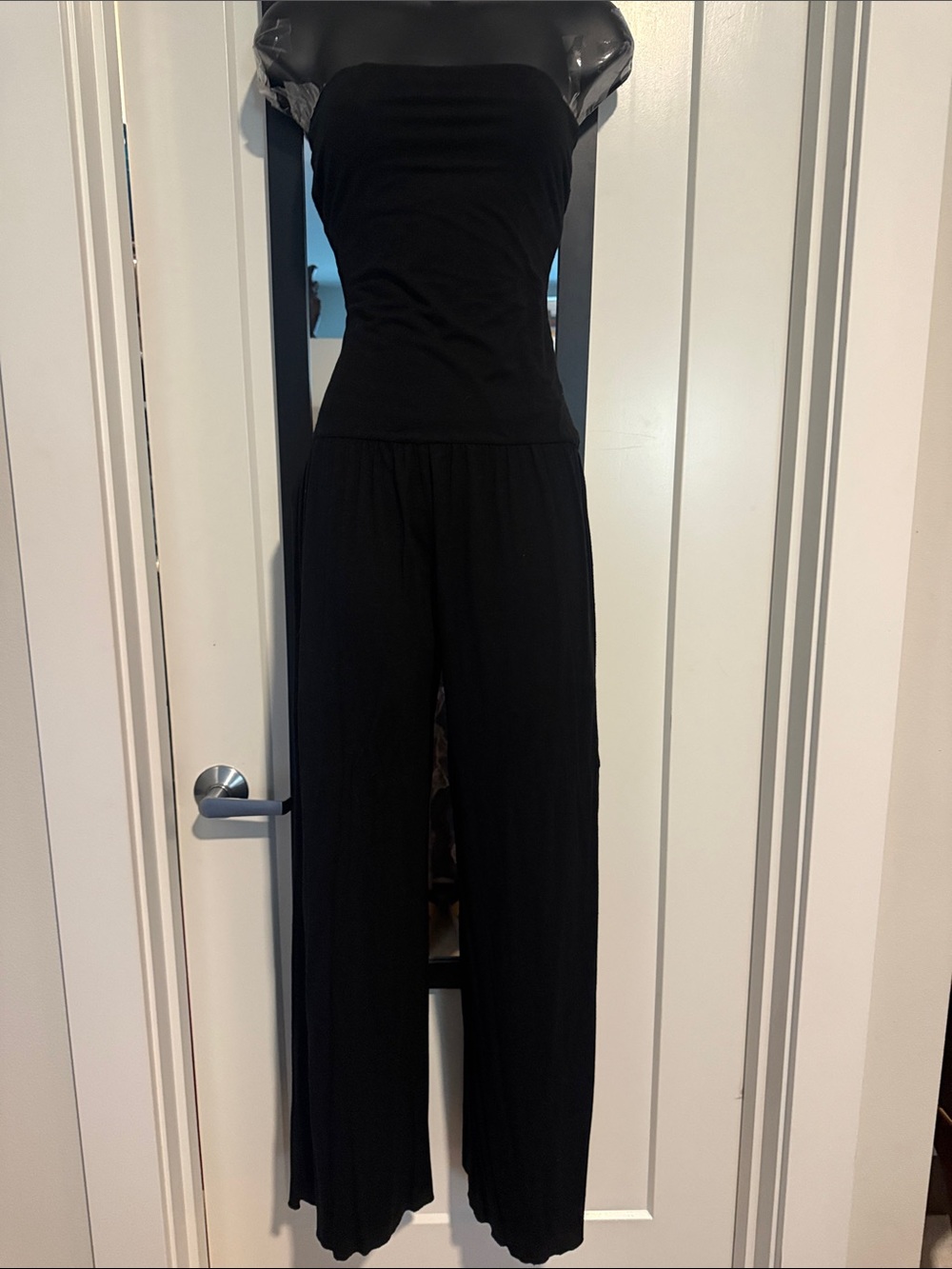 Newport News Black Strapless Wide-Leg Jumpsuit